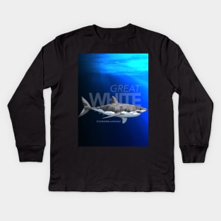 The Great White Shark and the ocean blue Kids Long Sleeve T-Shirt